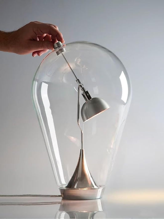 Bofea-Modern Glass Table Lamp,Desk Lamp for Home Office,Globe Nightstand Lamps with Clear Glass Shade,Touch Control Reading Light Creative Swing Arm Lamp for Living Room Study Room Decorative