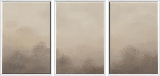 SIGNWIN Framed Canvas Print Wall Art Set Neutral Misty Forest Landscape Earth Tone Illustrations Modern Art Decorative Boho Relax/Zen Nordic for Living Room, Bedroom, Office - 16"x24"x3 White