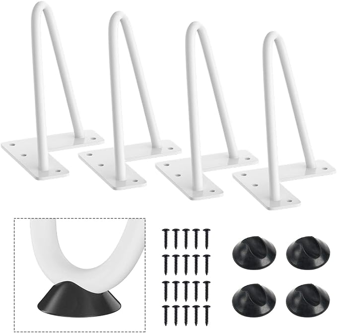 SMARTSTANDARD 6 Inch Heavy Duty Hairpin Furniture Legs, Metal Home DIY Projects for TV Stand, Sofa, Cabinet, etc with Rubber Floor Protectors White 4PCS
