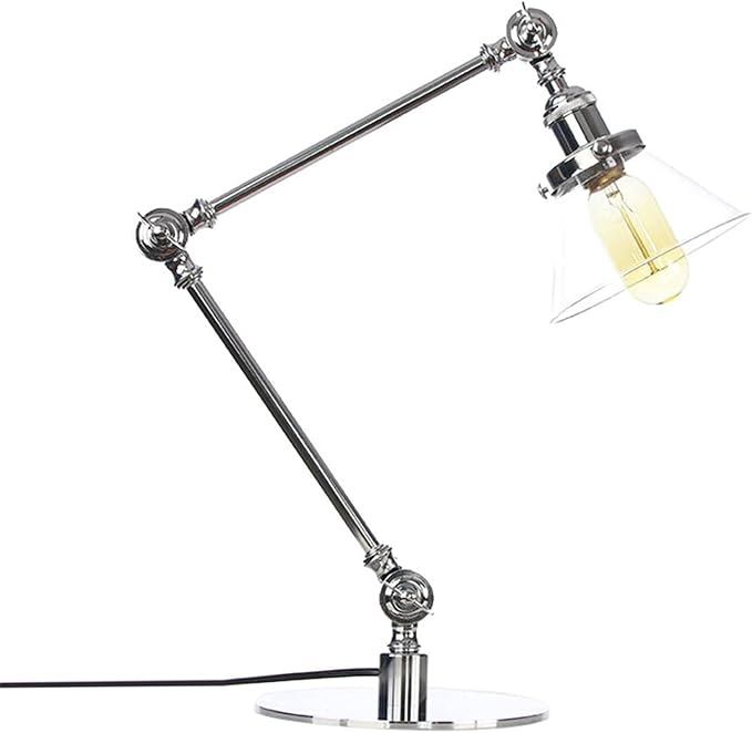 Table Lamp, Adjustable Swing Arm Metal Desk Lamp with Clear Glass Shade, Vintage E26 Reading Light for Bedroom or Bedside