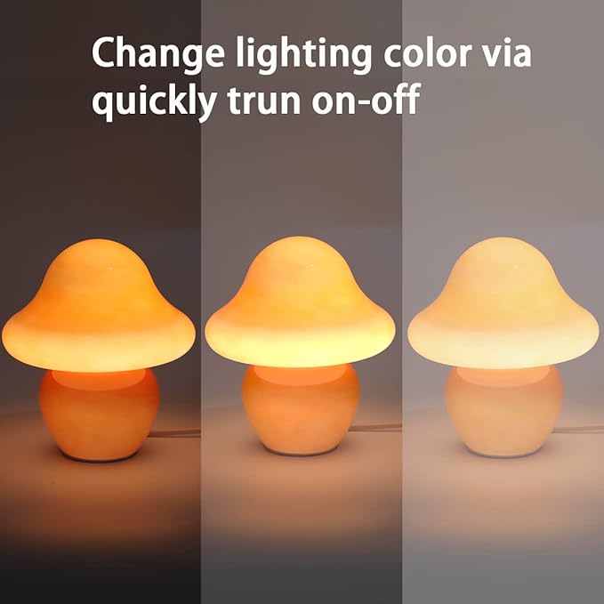 HEQET Mushroom Lamp Orange Glass Mushroom Table Lamp for Bedrooms, Living Room, Aesthetic Lamps for Bedroom, Cute Bedside Lamp