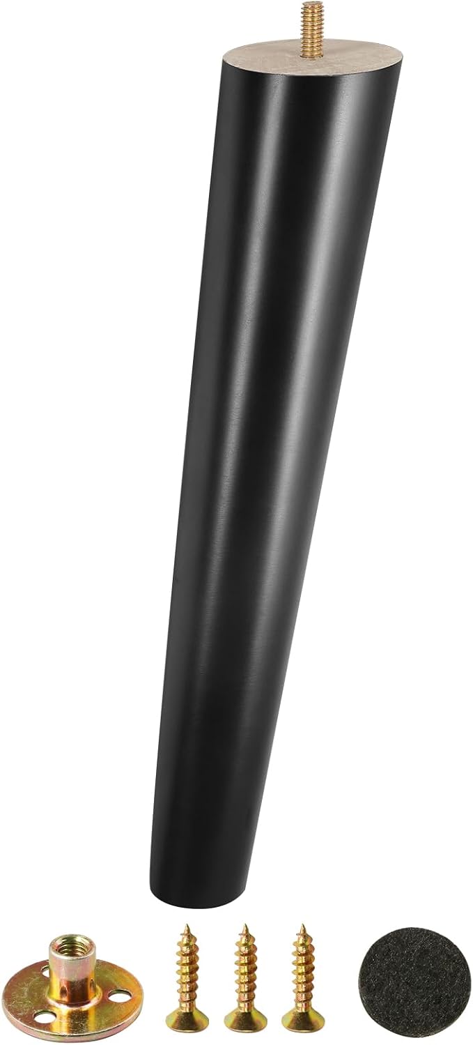 FoDau770 Black Rubber Wood Furniture Legs 14 Inches, 5/16" UNC Slant Tapered Wood Feet Mid Century Sofa Legs, Wooden Furniture Feet Replacement Parts for Cabinet Couch Dresser Chair Ottoman Table