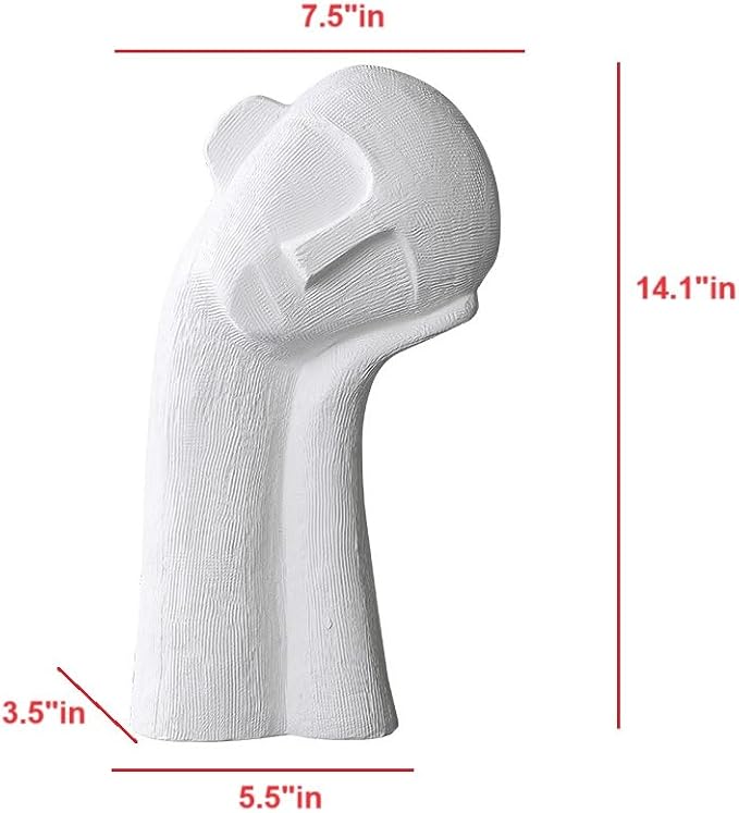 Minimalist Ceramic Ornament Abstract Thinker Statue Head Sculpture for Modern Home Office Meeting Room Shelf Decor 14" inch Tall (White)