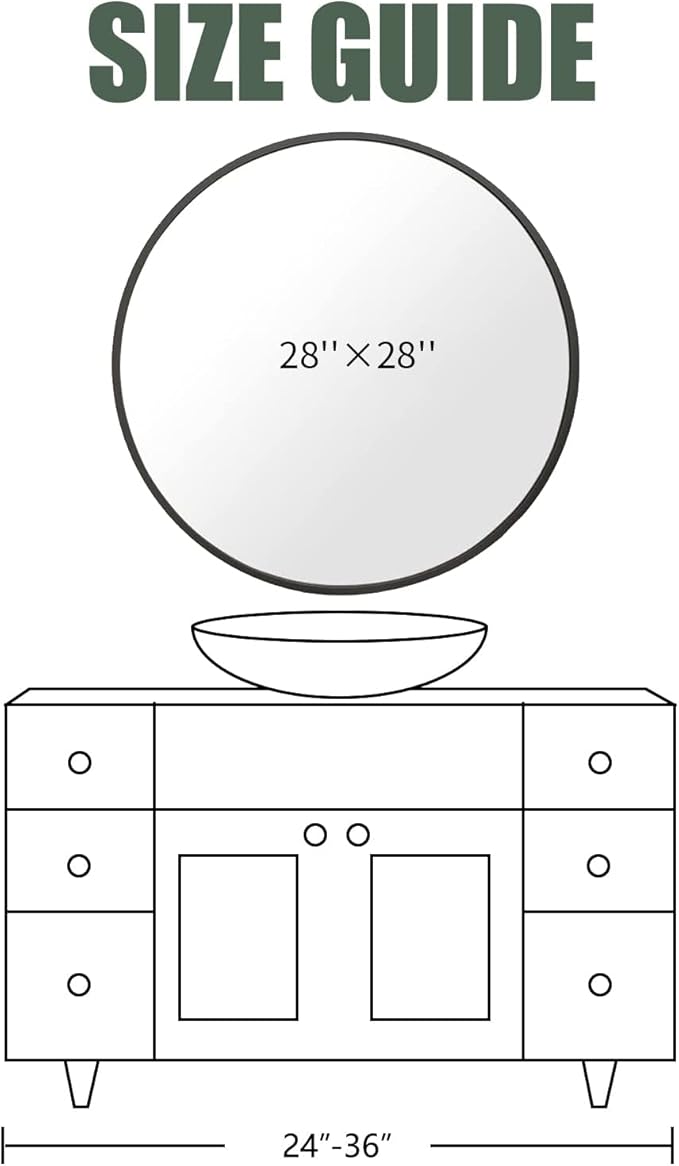 BEAUTYPEAK 28 Inch Round Mirror, Metal Frame Circle Mirror, Wall Mounted for Entryway, Bathroom, Vanity, Living Room, Gold