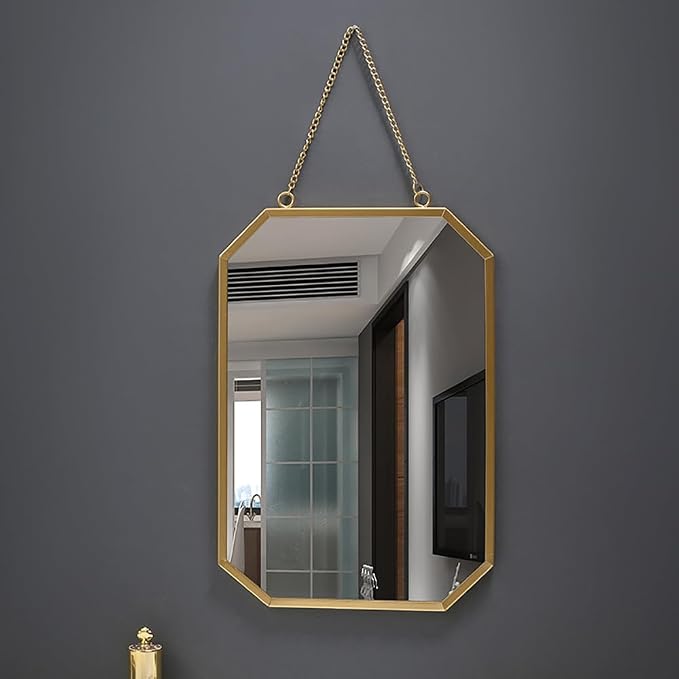 Gold Mirrors for Wall - 2pcs/Set Metal Hexagon Mirror Room Decor & Home Decor Decorative Hanging Boho Mirror Wall Decor for Bedroom Living Room Entryway (Square)