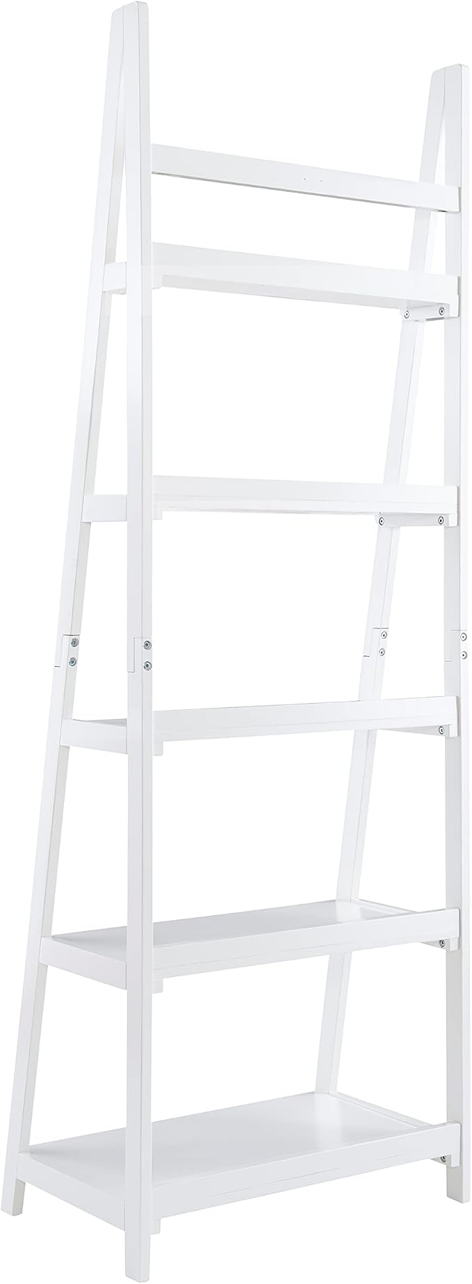 Melissa White Mid Century Five Shelf Ladder Bookcase by Linon