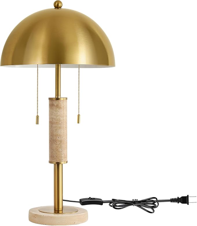 KAISITE 24" Modern Table Lamp for Living Room Gold Metal Nightstand Lamp with High-Grade Decorative Travertine Mid Century Table Lamp for Bedroom Side Table Bedside End Table