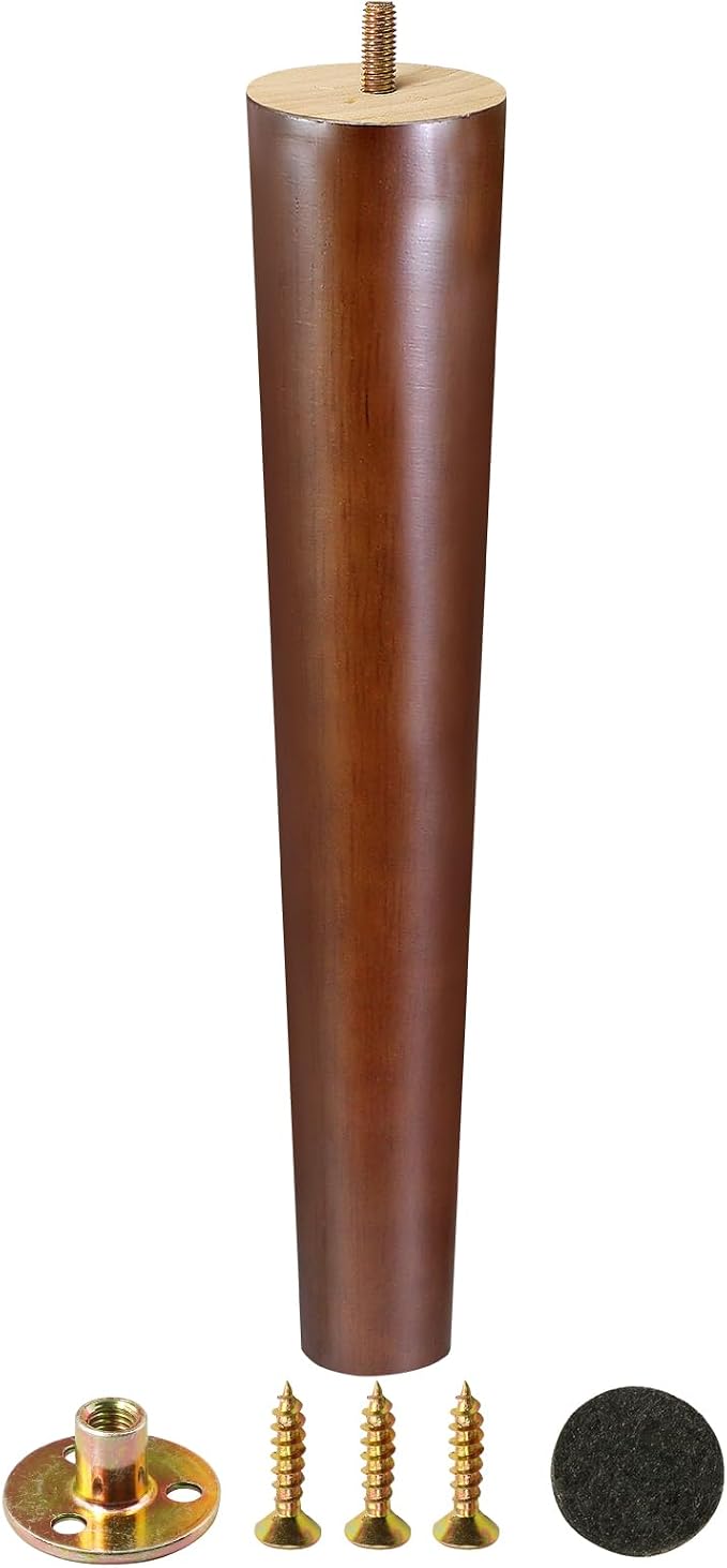FoDau770 Brown Rubber Wood Furniture Legs 16 Inches, 5/16" UNC Straight Tapered Wood Feet Mid Century Sofa Legs, Wooden Furniture Feet Replacement Parts for Cabinet Couch Dresser Chair Ottoman Table