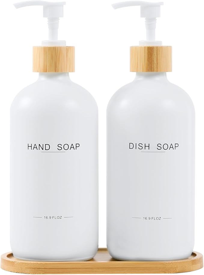 Kitchen Soap Dispenser Set, Hand and Dish Soap Dispenser for Kitchen Sink (White)