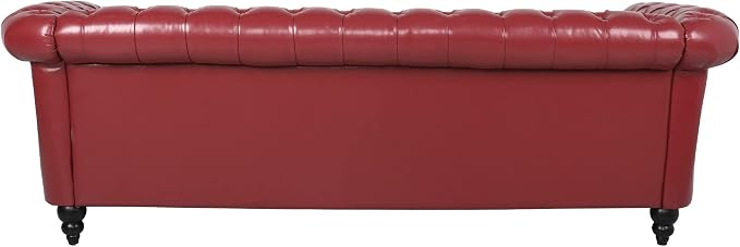 LEVNARY Chesterfield Sofa, Classic Tufted Upholstered Leather Couch, Modern 3 Seater Couch Furniture with Tufted Back for Living Room Office (Wine Red)