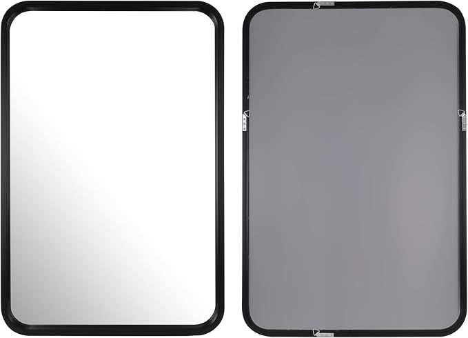 WallBeyond 20x30 Inch Wood Mirror for Bathroom, Wooden Frame Wall Mirror Farmhouse Wall Mounted Rectangle Mirror for Vanity (Horizontal/Vertical Black Color)