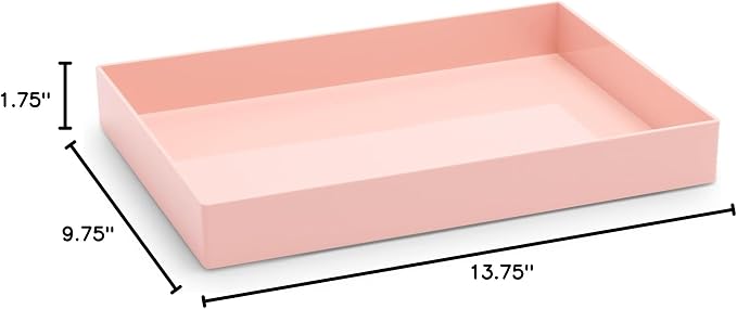Poppin Stackable Large Accessory Tray - Modular Lacquer Desk Trays for Office Organization, Color-Coordinated Office Supplies for Desk, Paper Trays (Blush Pink, Large Accessory)