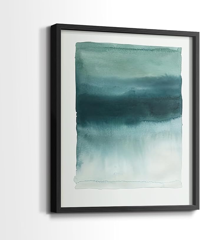 Renditions Gallery Set of 2 Peel & Stick Framed Prints, Tie Dye Abstract Wall Art, Sage Green Watercolor Horizon Wall Decor, Re-Stickable - Ready to Hang - 11"x14" - Black Frame LT588