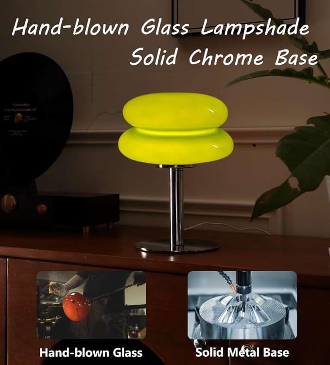 Mushroom Lamp for Bedroom,Mid Century Modern Lamp for Nightstand, Dimmable Retro Egg Tart Bedside Small Lamps,Home Mushroom Decor Aesthetic Cute Table Lamps for Living Room (Green)