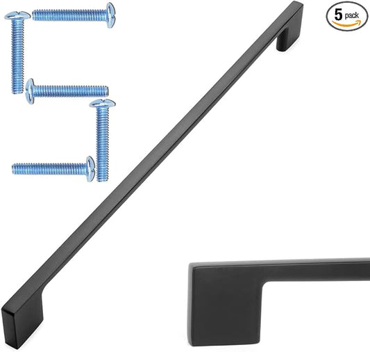 KOOFIZO 5 Pack 11-5/16 Inch Matte Black Kitchen Cabinet Pulls Black Cabinet Handles Black Cabinet Hardware for Kitchen Cabinets Drawer P01 Dresser Cupboard Bedroom Bathroom