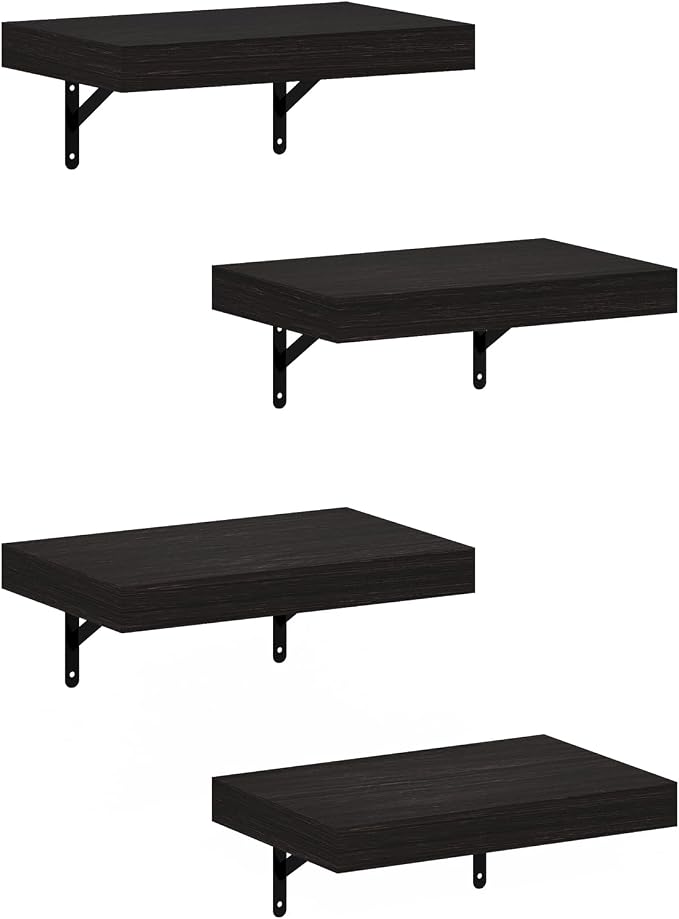 Furinno Tanna Floating Shelves for Wall Set of 4, 15-Inch Wall Shelf, Triple Thick Floating Mounted Shelf, for Bathroom, Home Office, Living Room, Tobacco Oak