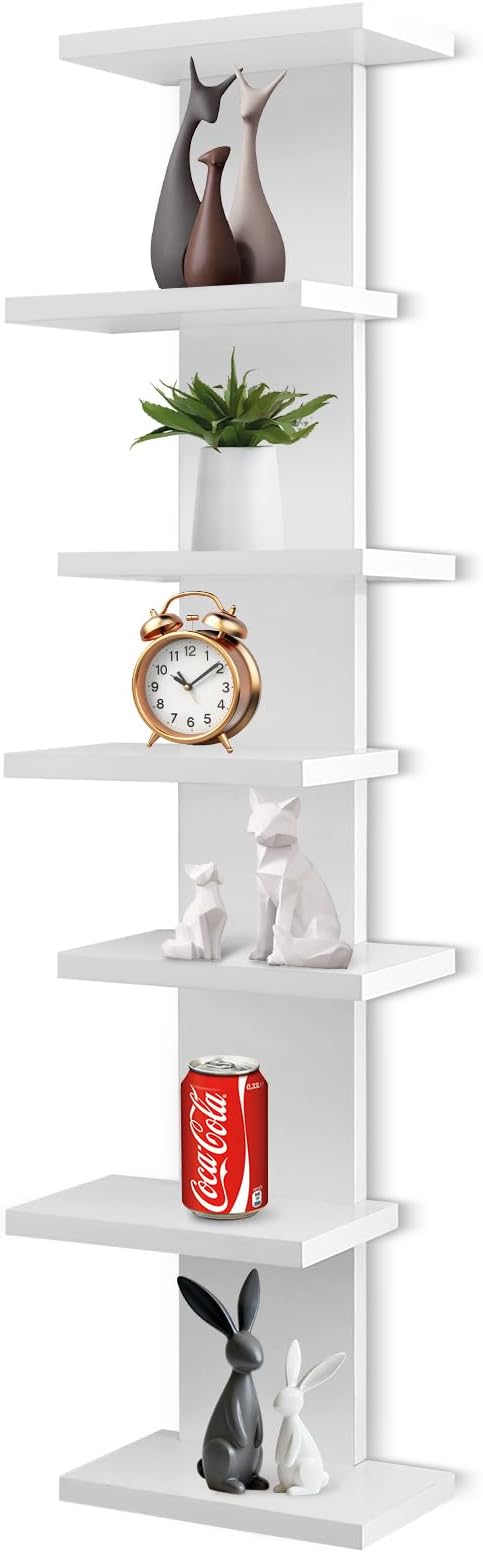 VIWODS 7 Tier Wall Shelf Unit-White Floating Shelves for Home Decor, Modern Unique Asymmetric Design for Bedroom & Living Room Storage