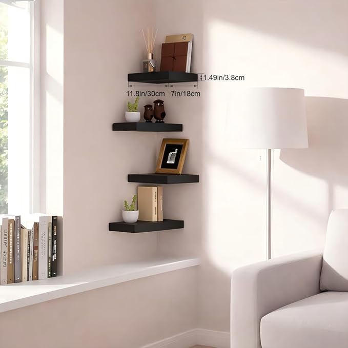 Floating Shelves for Wall, Black Small 11.8" Bathroom Wall Shelves and Floating Shelf for Storage, Display and Decor, Ideal Over Toilet, Bedroom, Kitchen or Living Room, 2-Pack