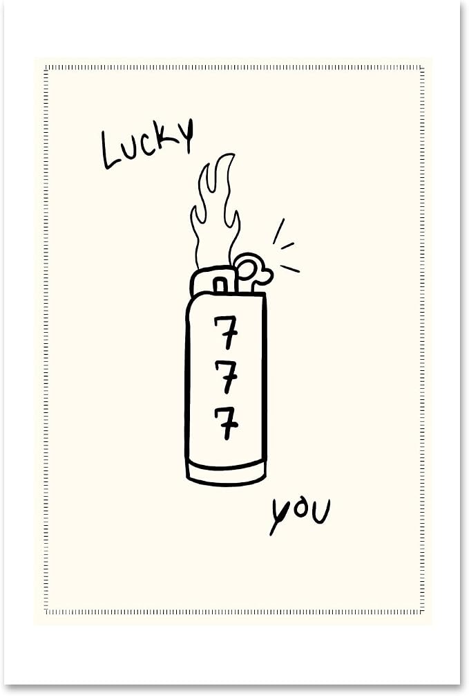 Lucky You Picture Funky Black and White Artwork Lighter Wall Art Retro Trendy Aesthetic Print Black and White Vintage Paintings Black Minimalist Poster Vintage Preppy Prints for Bedroom 16x24in