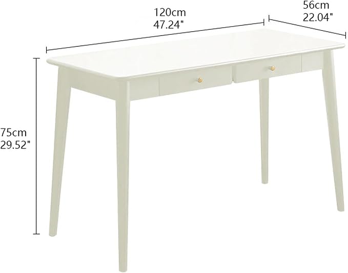Mid Century Modern Desk, Wood Home Office Computer Desk with 2-Drawers, Vintage Writing Desk Workstation for Study, Bedroom(47.2 inch, White)