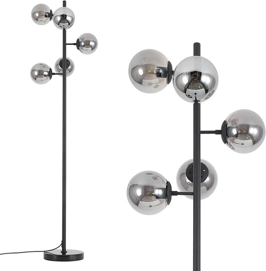 KCO Lighting Smoked Glass Floor Lamp Modern Globe Floor Lamp Farmhouse Black Standing Lamp Multi Head Floor Lamps for Living Room Bedrooms Office