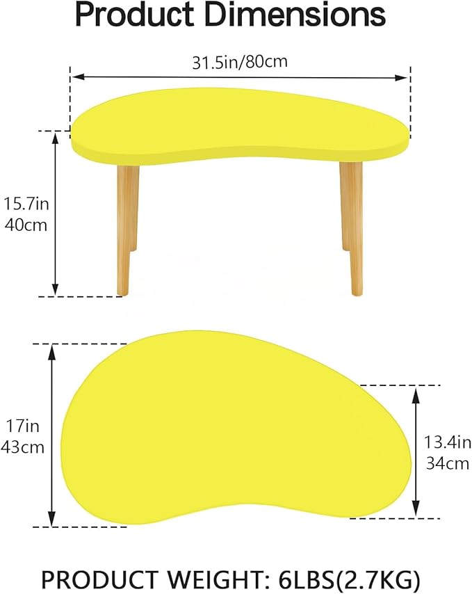 Mango Coffee Table Low Table with 4 Solid Wood Sturdy Legs,Floor Table Desk for Sitting on The Floor,19.7"D x 31.5"W x 16"H Inches,Living Room/Toy room Furniture,Rental house Furniture (Yellow)