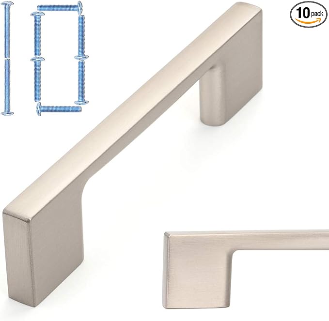 KOOFIZO 10 Pack 3 Inch Brushed Nickel Kitchen Cabinet Pulls Stain Nickel Cabinet Handles Silver Cabinet Hardware for Kitchen Cabinets Drawer P01 Dresser Cupboard Bedroom Bathroom