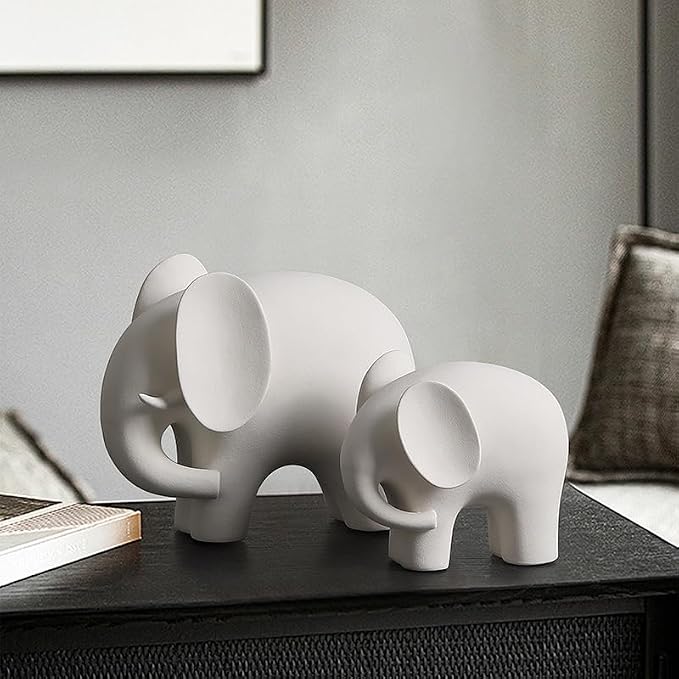 Modern Simple Ceramic White Elephant Living Room Home Office Decoration (Large White Elephant)