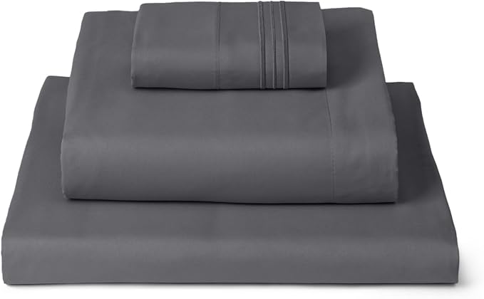 Mellanni Twin XL Sheets Set - 3 PC Iconic Collection Bedding - Hotel Luxury, Extra Soft, Cooling Bed Sheets - Wrinkle, Fade, Stain Resistant (Twin Extra Long, Gray)