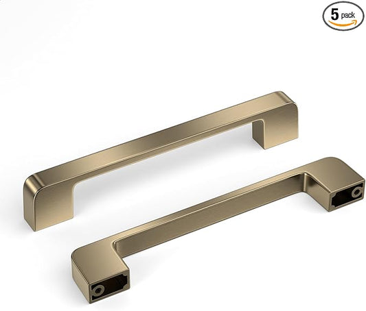 5 Pack Champagne Bronze Cabinet Pulls, 6-1/4 inch Brushed Bronze Cabinet Handles - Kitchen & Dresser Drawer Pulls
