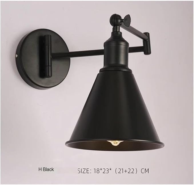 Folding Wall Lamp Retro Rocker Arm Wall Lamp Bedroom Bedside Lamp Iron Art Living Room Study Reading Wall Sconce Swing Arm Adjustable Vintage Wall Mount Light Sconce (Color : H-Black)