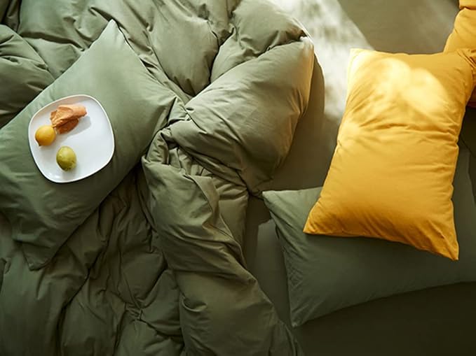 Omelas Olive Green Duvet Cover Full Size Avocado Green Modern Minimalist Style Solid Color Bedding Set Soft Lightweight Microfiber Quilt Cover with Zipper Closure Corner Ties, No Comforter
