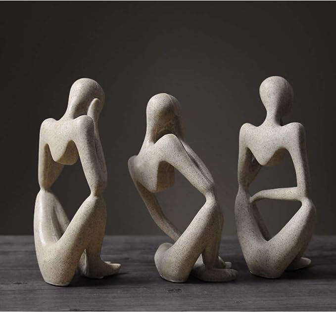 Asng Sandstone Resin Thinker Style Abstract Sculpture Statue Collectible Figurines Home Office Bookshelf Desktop Decor (Sandstone,Think Deeply, Small)