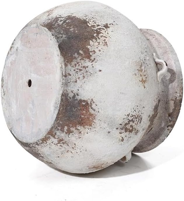 LuxenHome 15'' Dia Round Large Plant Pots, Off White Indoor Outdoor Planters with Drainage Holes, Rustic Distressed Flower Pot for Plants, Handmade Concrete Planter Pot for Home Patio Garden