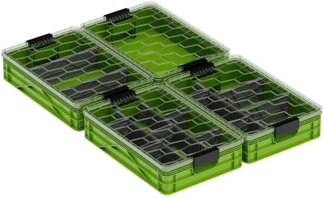 SIDIO Quarter Crate 4 Pack of Stackable Storage Bins - Organizer Bins with Dividers for Garage Organization, Home Storage - Heavy Duty Plastic Containers - 19.16” x 12.75”x 4.57” (Slime)