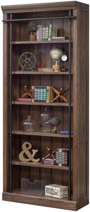 Martin Furniture 80" Traditional Wood Bookcase Wall with Ladder in Brown