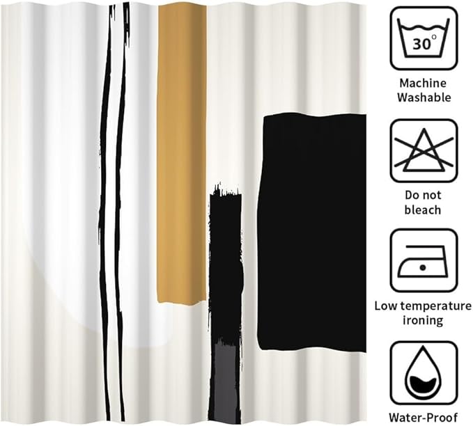Abstract Geometric Shower Curtain for Bathroom Modern Minimalist Neutral Bathroom Decor Set Black and Beige Bathtub Curtain for Hotel Machine Washable Waterproof Polyester Fabric with Hooks 72x96 Inch