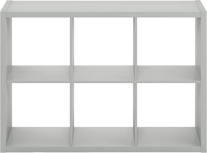Furinno CUBICLE Book Shelf, 6-Cube Bookshelf, Extra Thick Frame Horizontally & Vertically Reversible Bookcase with Open Back, 14.6" x 44" x 30", for Living Room, Bedroom, Home Office, Light Grey