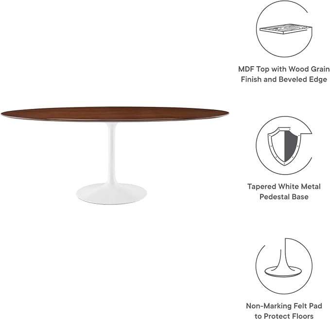 Modway Lippa 78" Modern Kitchen and Dining Table with Oval Walnut Top and Pedestal Base in Walnut
