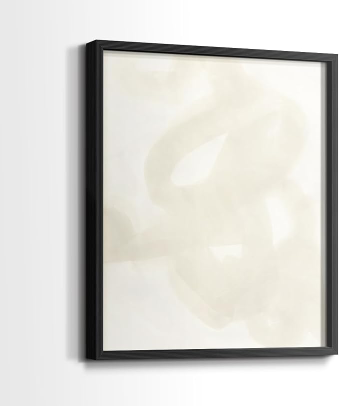 Renditions Gallery Set of 2 Peel & Stick Framed Prints, Abstract Wall Art, Beige and White Aesthetic Wall Decor, Re-Stickable - Ready to Hang - 11"x14" - Black Frame LT588