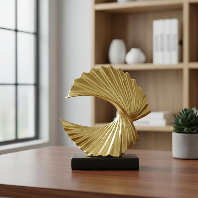 Modern Gold Ocean Wave Sculpture – Abstract Resin Statues for Home Decor, Elegant Coffee Table Decor for Living Room, Unique Home Décor Accents & Art Deco Decor for Office, Shelf, or Entryway