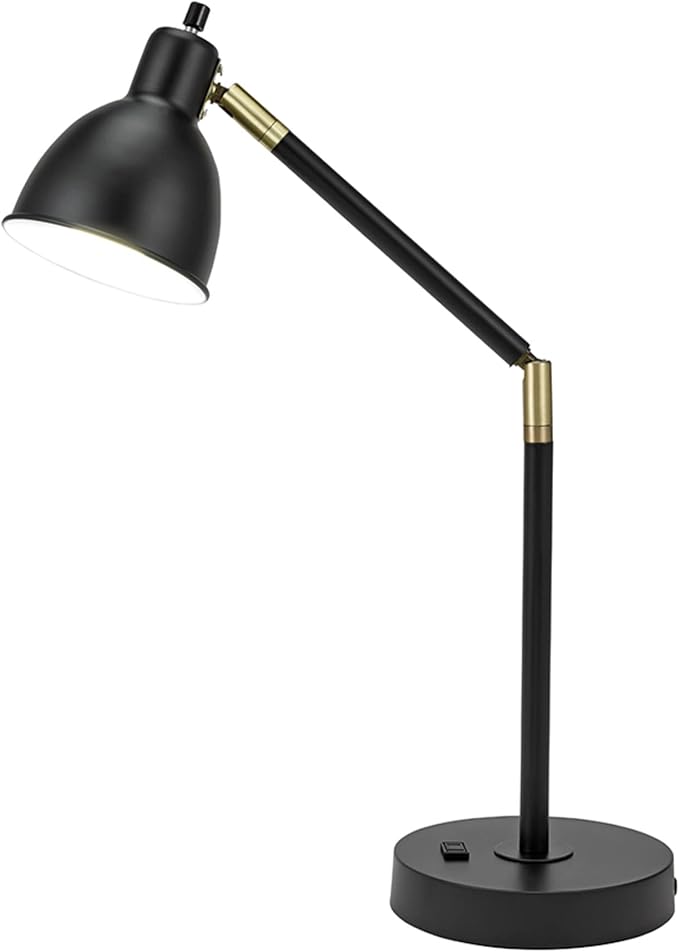 Catalina Lighting 20092-001 Modern Adjustable Desk Light with Power Outlet, Classic Table Lamp for Office, Dorm, or Bedroom, Reading Light Nightstand Lamp, Bulb NOT Included, 20.75", Black