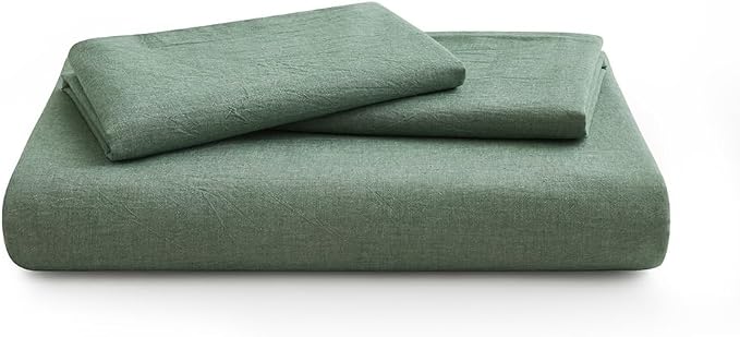 LOVQUE 100% Washed Cotton Duvet Cover Queen Size, Mint Green Fade-Resistant Natural Bedding Set (No Comforter), 90x90 Inches