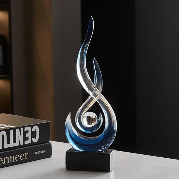 Modern Abstract Art Table Decoration,Resin Flame Statue Modern Blue Centerpiece Ornaments for Living Room Great Gift Idea Home Decor,Collectibles