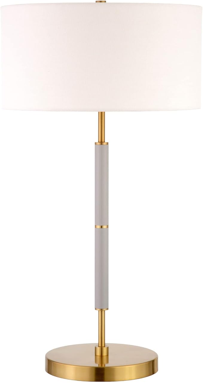Henn&Hart 25" Tall 2-Light Table Lamp with Fabric Shade in Gray/Brass/White, Lamp, Desk Lamp for Home or Office