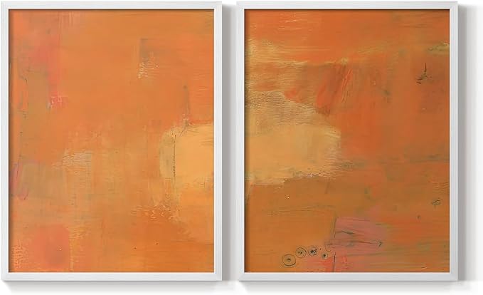Renditions Gallery Set of 2 Peel & Stick Framed Prints, Abstract Wall Art, Rustic Fain Marking with Brush Strokes Wall Decor, Re-Stickable - Ready to Hang - 22"x28" - White Frame LT588