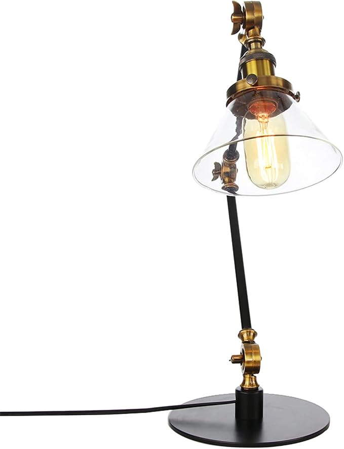 Table Lamp, Adjustable Swing Arm Metal Desk Lamp with Clear Glass Shade, Vintage E26 Reading Light for Bedroom or Bedside