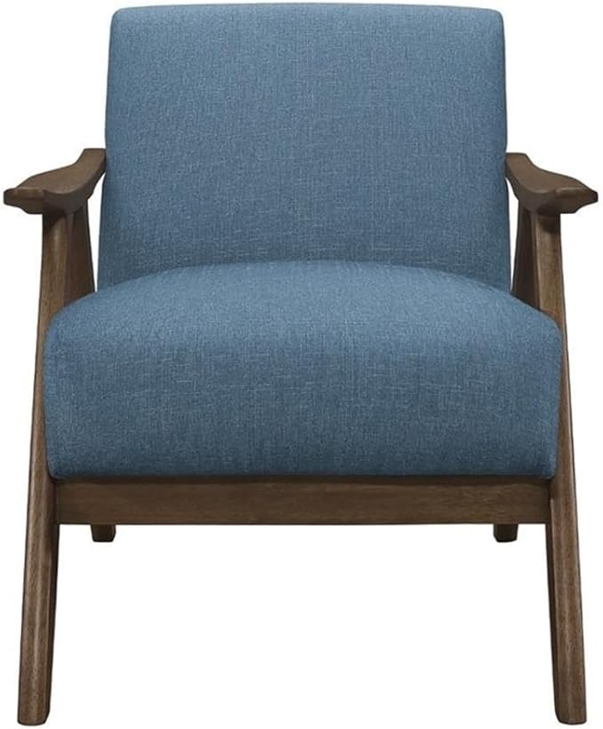 Lexicon Mid Century Modern Accent Chair with Solid Wood Frame in Walnut Finish, Upholstered Living Room Lounge Arm Chair, Thick and Comfy Innerspring Seat Cushion, Linen-Look Fabric, Blue