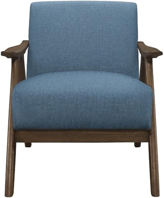 Lexicon Mid Century Modern Accent Chair with Solid Wood Frame in Walnut Finish, Upholstered Living Room Lounge Arm Chair, Thick and Comfy Innerspring Seat Cushion, Linen-Look Fabric, Blue