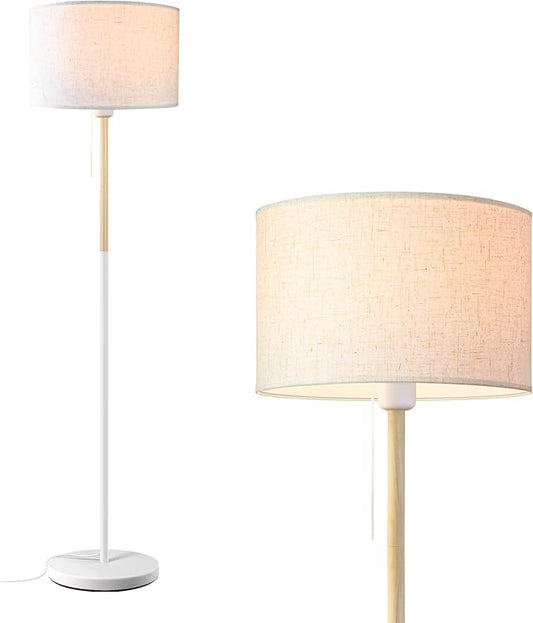 LALISU Bedroom Floor Lamp Farmhouse Floor Lamps for Living Room Mid-Century Pole Lamp Linen Lamp Shade, Standing Tall Lamps for Bedrooms and Office (White)